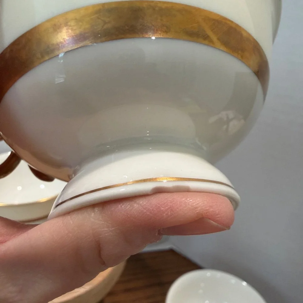 Theodore Haviland New York Gotham Teacups Set of 6 Gold Trim‎ Vintage Porcelain